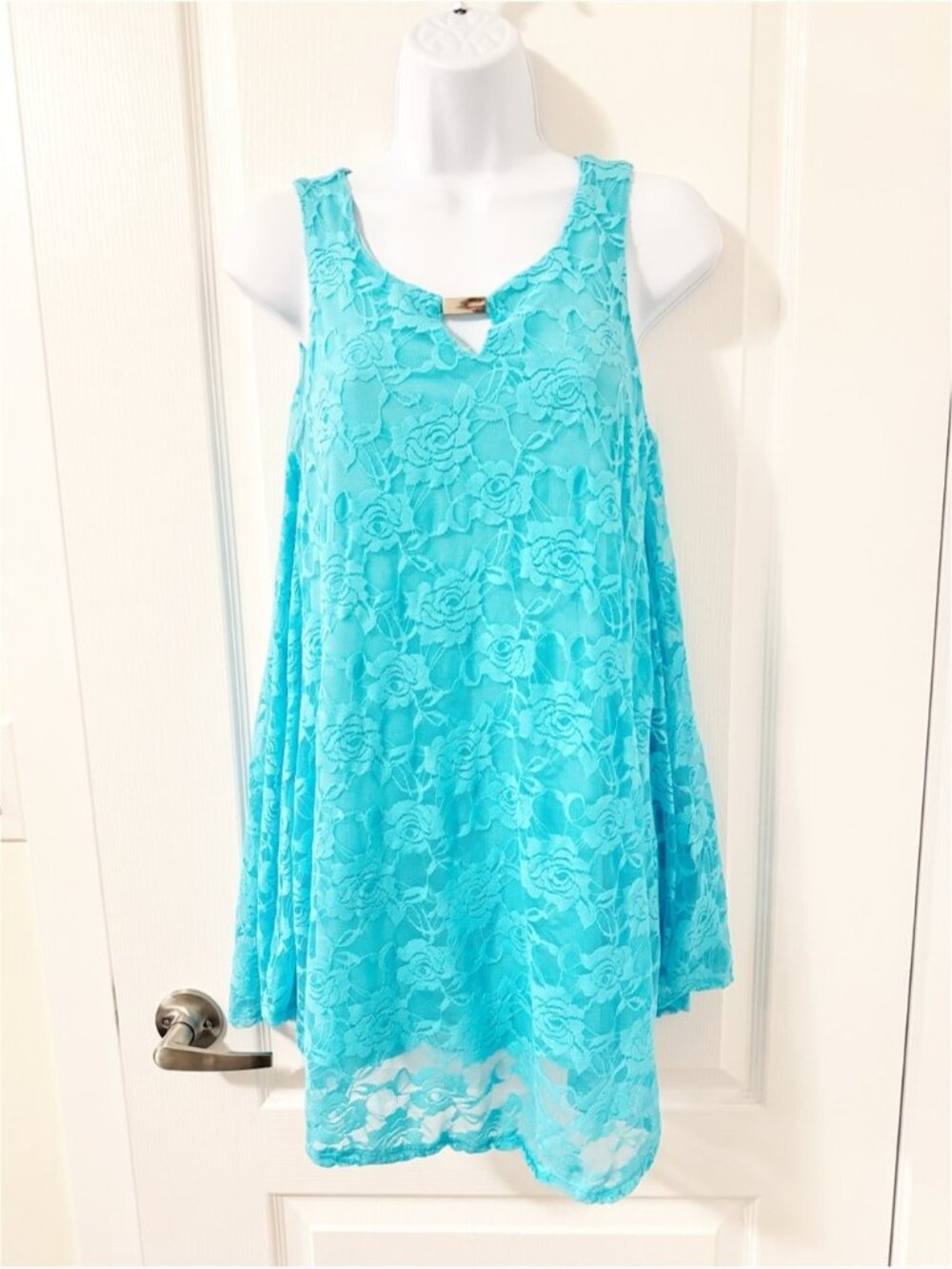 Y2K Women's Lace Floral Babydoll Tank Top Teal blue whimisgoth fairy coquette